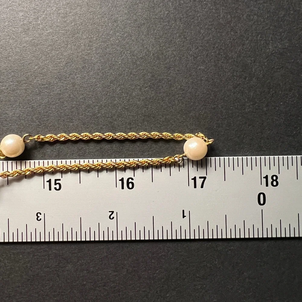 Vintage Station‎ Necklace Gold Tone Rope Chain Faux Pearl Classic Opera 34